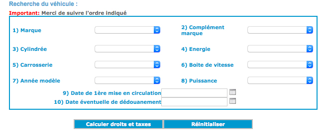 Moteur de recherche du site de la douane